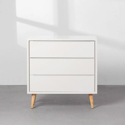 Imagem de Kit Quarto Theo com Pés Retrô Natural - Berço+ Cômoda 3 Gavetas + Guarda-Roupa 2 Portas - Branco