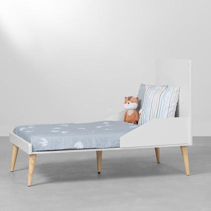 Imagem de Kit Quarto Theo com Pés Retrô Natural - Berço+ Cômoda 3 Gavetas + Guarda-Roupa 2 Portas - Branco