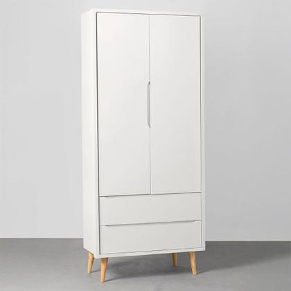 Imagem de Kit Quarto Theo com Pés Retrô Natural - Berço+ Cômoda 3 Gavetas + Guarda-Roupa 2 Portas - Branco