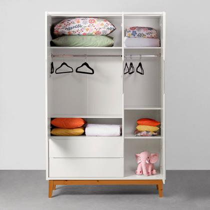 Imagem de Kit Quarto Theo com Pés Square Mel - Berço + Cômoda 6 Gavetas + Guarda-Roupa 3 Portas - Branco