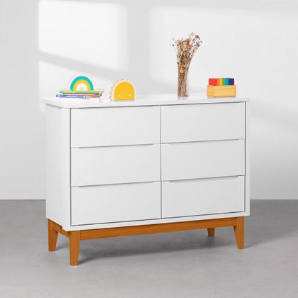 Imagem de Kit Quarto Theo com Pés Square Mel - Berço + Cômoda 6 Gavetas + Guarda-Roupa 3 Portas - Branco