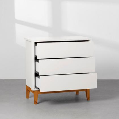 Imagem de Kit Quarto Theo com Pés Square Mel - Berço Mini Cama + Cômoda 3 Gavetas + Guarda-Roupa 3 Portas + Poltrona de Amamentação com Puff Capri - Branco