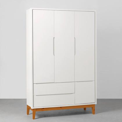 Imagem de Kit Quarto Theo com Pés Square Mel - Berço Mini Cama + Cômoda 3 Gavetas + Guarda-Roupa 3 Portas + Poltrona de Amamentação com Puff Capri - Branco