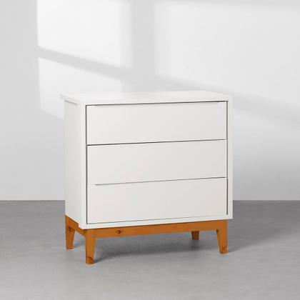 Imagem de Kit Quarto Theo com Pés Square Mel - Berço Mini Cama + Cômoda 3 Gavetas + Poltrona de Amamentação Lola com Puff - Branco