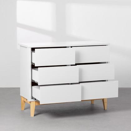 Imagem de Kit Quarto Theo com Pés Square Natural - Berço Mini Cama + Cômoda 6 Gavetas + Guarda-Roupa 3 Portas - Branco