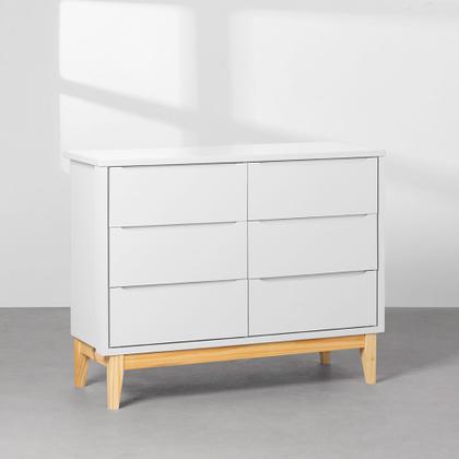 Imagem de Kit Quarto Theo com Pés Square Natural - Berço Mini Cama + Cômoda 6 Gavetas + Guarda-Roupa 3 Portas - Branco