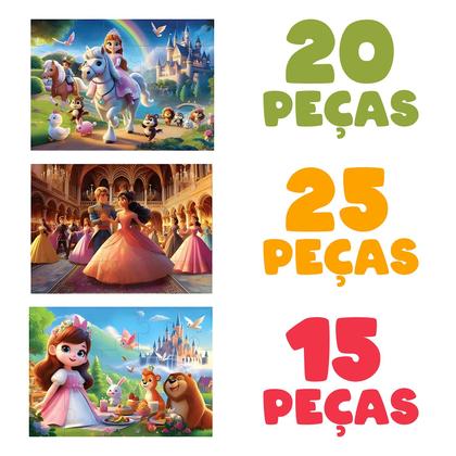 Imagem de Kit Quebra Cabeça Infantil Princesas 15, 20 e 25 Peças Meninas Puzzle Progressivo