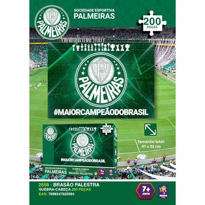Imagem de Kit QuebraCabeça Palmeiras 200 Peças Mimo Toys Bola Oficial Nº 5 Pro Gold Futebol e Magia