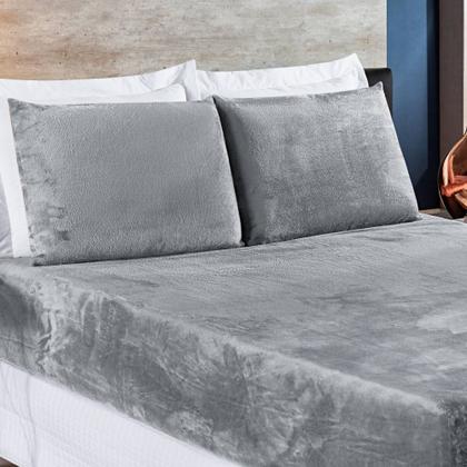 Imagem de Kit Queen 4 Peças Cobertor Sherpa New Alaska + Jogo Lençol Soft - Cinza
