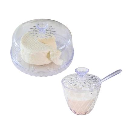 Imagem de Kit Queijeira Açucareiro Acrílico Mesa Posta Glamour Com Tampa Colher Porta Queijo Açúcar Cozinha