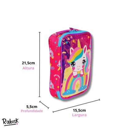 Imagem de Kit Rabisk Unicórnio Mochila de Costas + Estojo Box Rosa