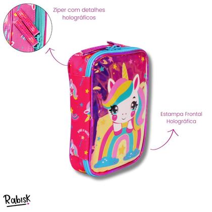 Imagem de Kit Rabisk Unicórnio Mochila de Costas + Estojo Box Rosa