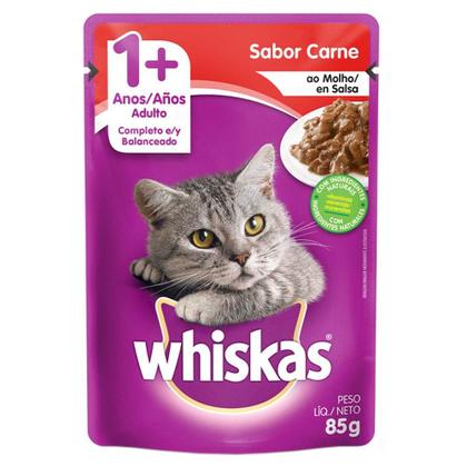 Imagem de Kit Ração Úmida Whiskas Sachê Carne ao Molho para Gatos Adultos - 40 Unidades