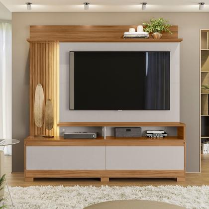 Imagem de Kit Rack Com Painel Home TV até 60 polegadas 2 Portas 1 Prateleira Sala Marrom Madeira Off White