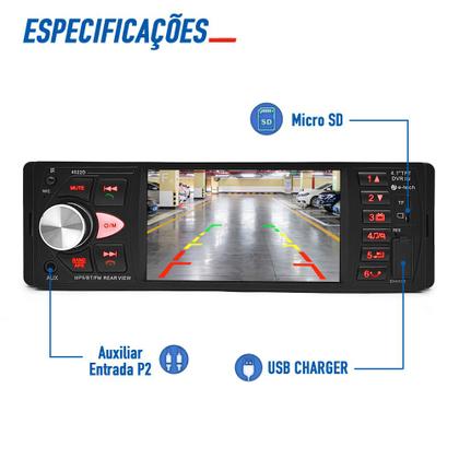 Imagem de Kit Rádio C/ Tela + Câmera de Ré 1 Din Kia Cerato 2010 2011 2012 2013 Bluetooth USB Atende Sincroniza Ligação Celular