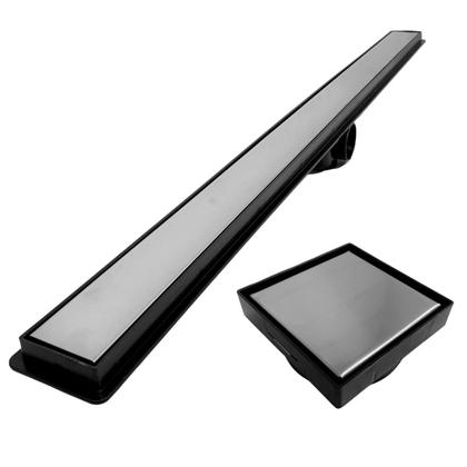 Imagem de Kit Ralo Linear Banheiro 5x60 + Ralo 10x10 Inox Oculto Preto Box Lavabo Dentro e Fora