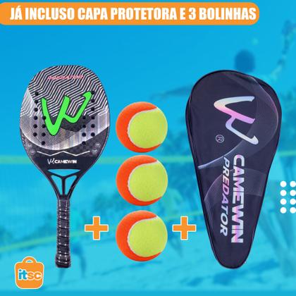 Imagem de Kit Raquete Beach Tennis Carbono 12K Profissional + 03 Bolas