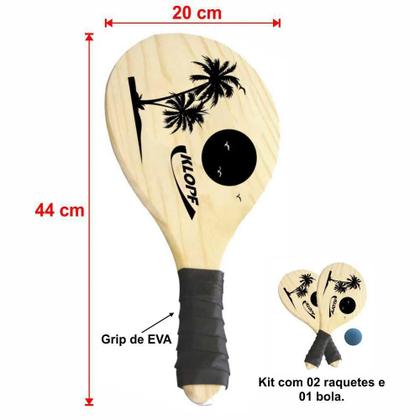 Imagem de Kit Raquetes de Frescobol + Bola Madeira Crua Klopf