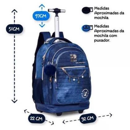 Imagem de Kit Rebecca Bonbon Mochila Rodinhas Lancheira Estojo Jeans