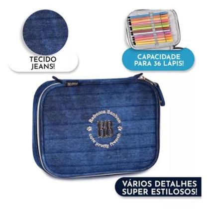Imagem de Kit Rebecca Bonbon Mochila Rodinhas Lancheira Estojo Jeans