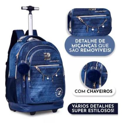 Imagem de Kit Rebecca Bonbon Mochila Rodinhas Lancheira Estojo Jeans