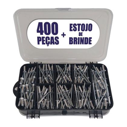 Imagem de Kit Rebitador + 400 Rebites + Estojo Dupla tampa + Brocas