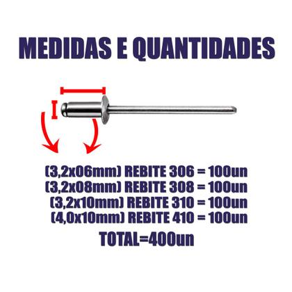 Imagem de Kit Rebitador + 400 Rebites + Estojo Dupla tampa + Brocas