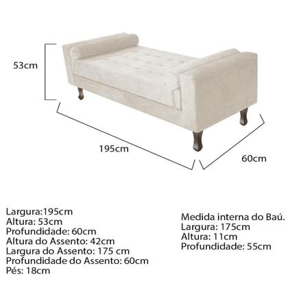 Imagem de Kit Recamier Sofá Calçadeira Divã Félix 195 cm e Cabeceira Estofada Lady 195 cm Para Cama Box King Size Sintético Bege - AM Decor