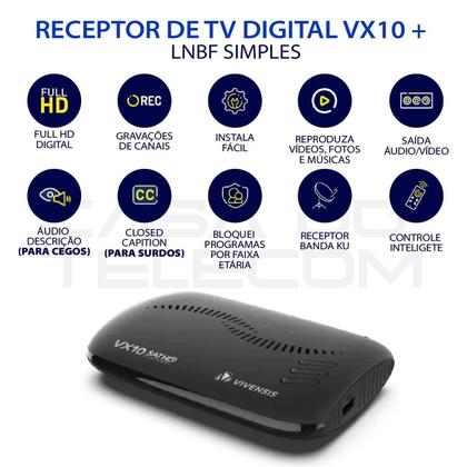 Imagem de Kit receptor de tv vivensis vx10 sat hd + lnbf simples