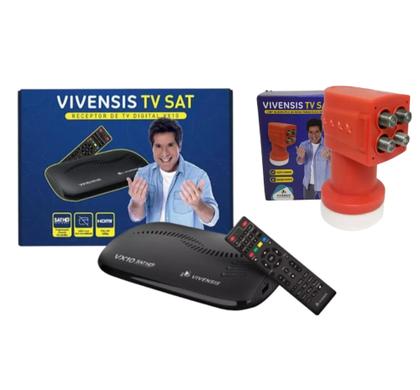 Imagem de Kit Receptor Digital Vivensis Vx10 Tv Sat Hd + Lnbf Quádruplo