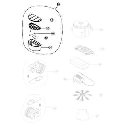 Imagem de Kit Recipiente Tampa Compatível com Robô Aspirador WAP W90 95 96 100C FW007700 FW0077699 FW007703