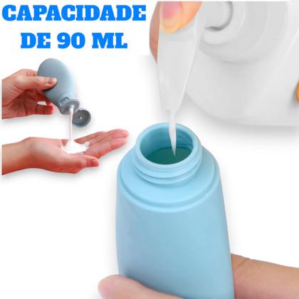 Imagem de Kit Recipientes com 4 Frascos Garrafinhas Potes Reutilizáveis e Laváveis 90ml de Silicone