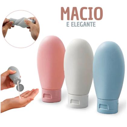 Imagem de Kit Recipientes com 4 Frascos Garrafinhas Potes Reutilizáveis e Laváveis 90ml de Silicone