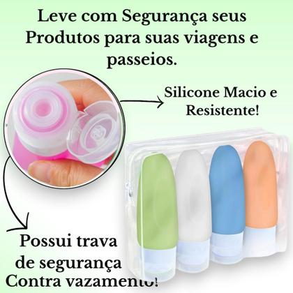 Imagem de Kit Recipientes com 4 Frascos Garrafinhas Potes Reutilizáveis e Laváveis 90ml de Silicone