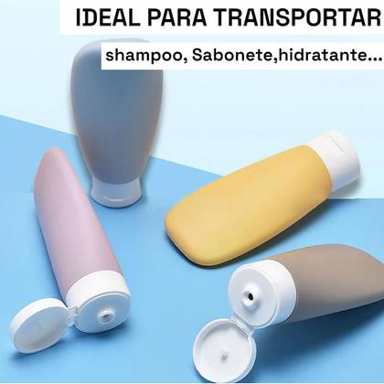 Imagem de Kit Recipientes com 4 Frascos Garrafinhas Potes Reutilizáveis e Laváveis 90ml de Silicone