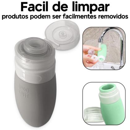 Imagem de Kit Recipientes com 4 Frascos Garrafinhas Potes Reutilizáveis e Laváveis 90ml de Silicone