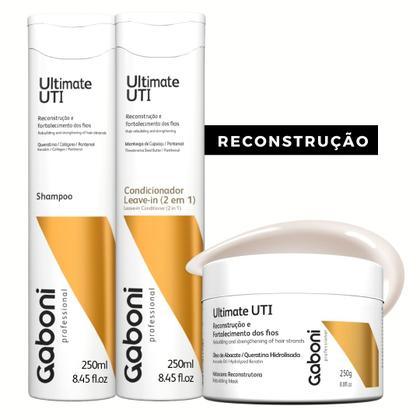 Imagem de Kit Reconstrução Instantânea Shampoo + Condicionador Leave-in (2 em 1) + Máscara 250g Ultimate UTI Gaboni Professional