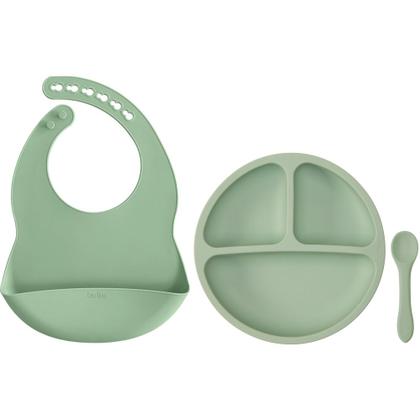 Imagem de Kit Refeição Alimentação em Silicone Macio Bebe Infantil Introdução Alimentar Verde Completo Buba