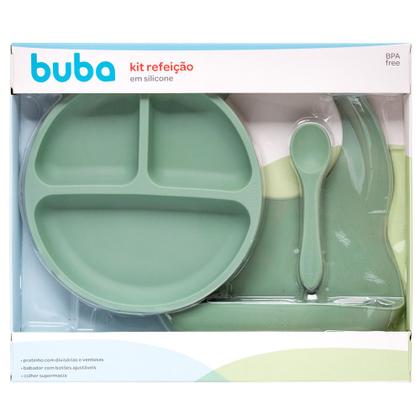 Imagem de Kit Refeição Alimentação em Silicone Macio Bebe Infantil Introdução Alimentar Verde Completo Buba