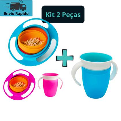 Imagem de Kit Refeição Bebê Prato Mágico 360 Bebê e Copo Infantil Mágico Bebê com Tampa Silicone Antivazamento