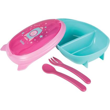 Imagem de Kit Refeição Buba Com Talher Foguete Rosa
