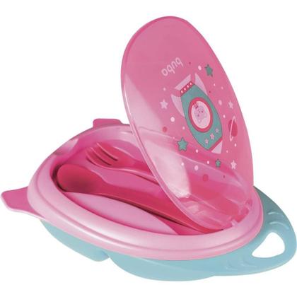 Imagem de Kit Refeição Buba Com Talher Foguete Rosa