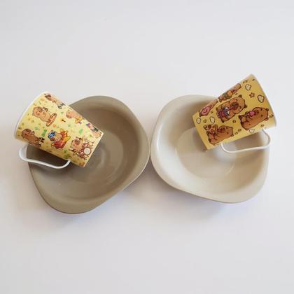 Imagem de Kit Refeição Capivara Caneca e Prato Em Plástico Comilona Skatista Capivarinha Infantil Criança