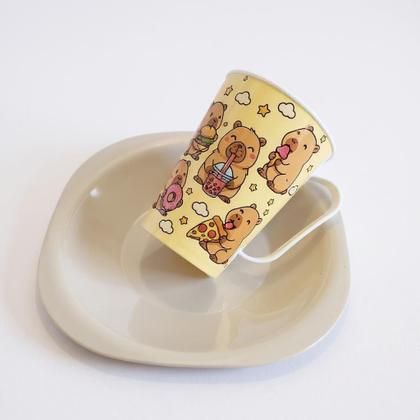 Imagem de Kit Refeição Capivara Caneca e Prato Em Plástico Comilona Skatista Capivarinha Infantil Criança