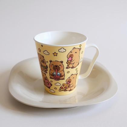 Imagem de Kit Refeição Capivara Caneca e Prato Em Plástico Comilona Skatista Capivarinha Infantil Criança