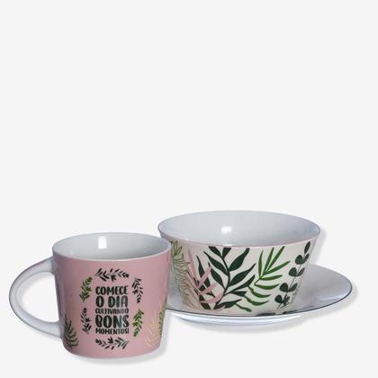 Imagem de Kit Refeição Cerâmica Bowl, Caneca E Prato Jardim