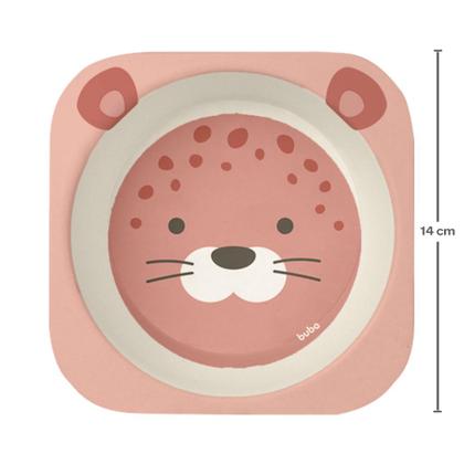 Imagem de Kit Refeição Em Bambu Onça Rosa Infantil 05 peças 16227 - Buba