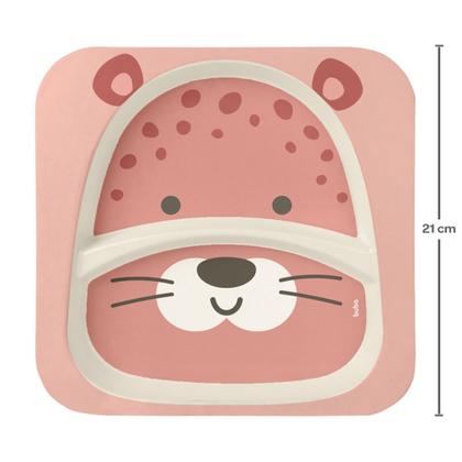 Imagem de Kit Refeição Em Bambu Onça Rosa Infantil 05 peças 16227 - Buba