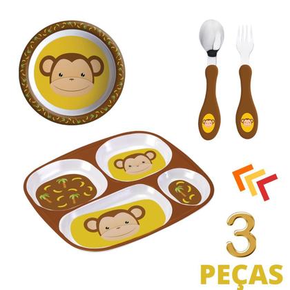 Imagem de Kit Refeição Infantil com 3 Peças Prato com Divisorias