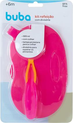 Imagem de Kit Refeição Infantil com Divisória 320ml - Rosa - Buba